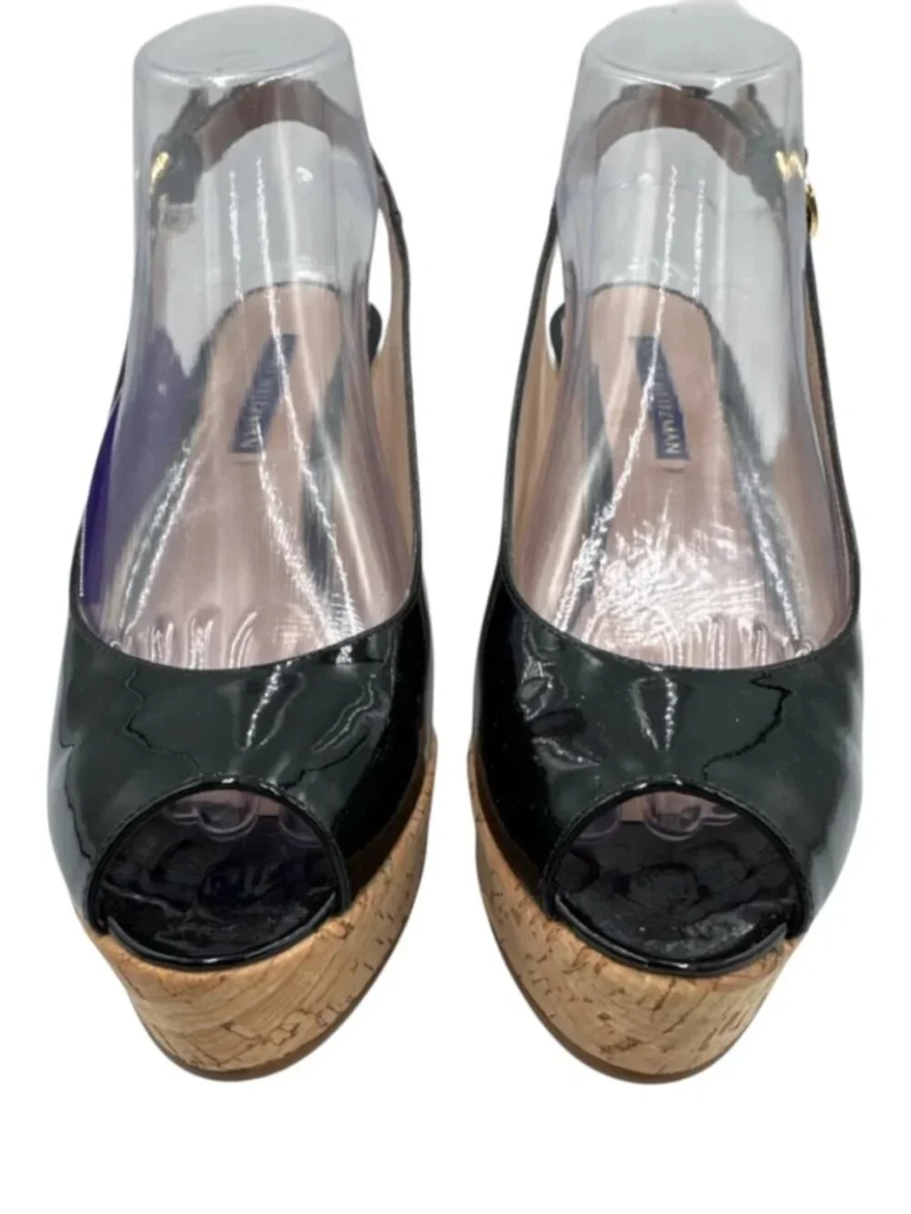 Stuart Weitzman Riviera Cork Wedge Sandals Black Patent NWOB Size 8 MSRP $395 - Picture 7 of 9